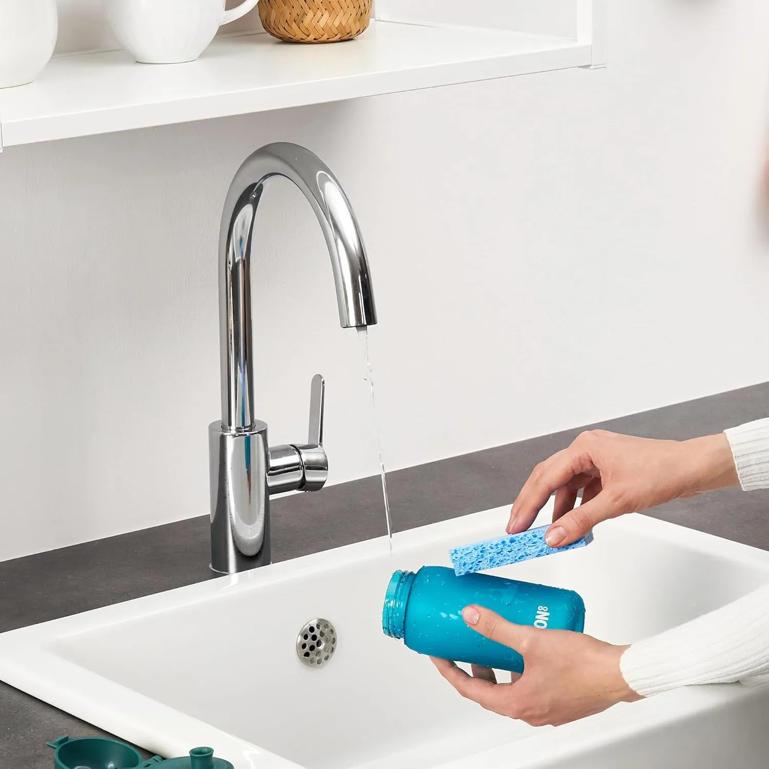 Ion8 Small Water Bottle, 350 ml/12 oz, Leak Proof, Easy to Open, Secure Lock, Dishwasher Safe, BPA Free, Carry Handle, Hygienic Flip Cover, Easy Clean, Odor Free, Carbon Neutral, Aqua Blue