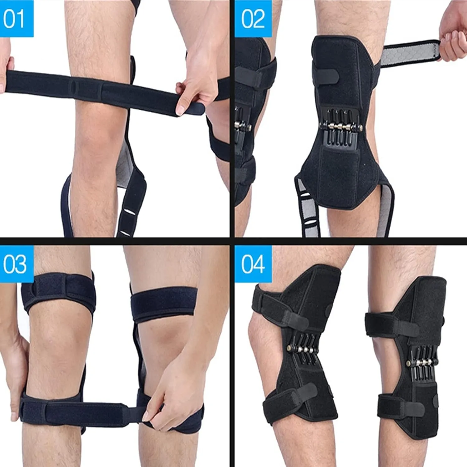 IPENNY Power Knee Stabilizer Pads Knee Booster Brace knee Joint Support, Protective Booster Gear Patella Support Climbing Upstairs Spring Lift, 1 Pair