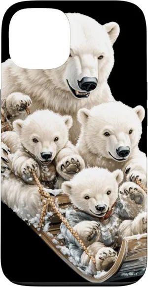 iPhone 13 Polar Bear Family Sledding Winter Fun Case