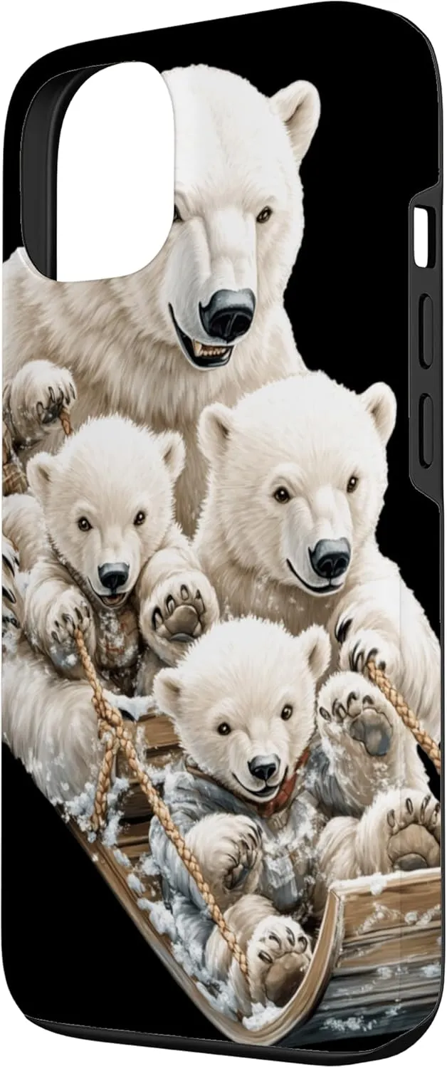 iPhone 13 Polar Bear Family Sledding Winter Fun Case