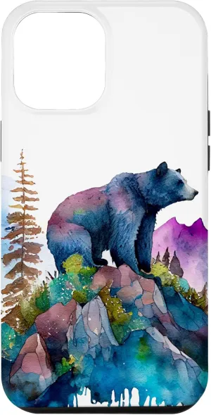 iPhone 15 Plus Grizzly Bear Wilderness Mountain Galaxy Watercolor Case