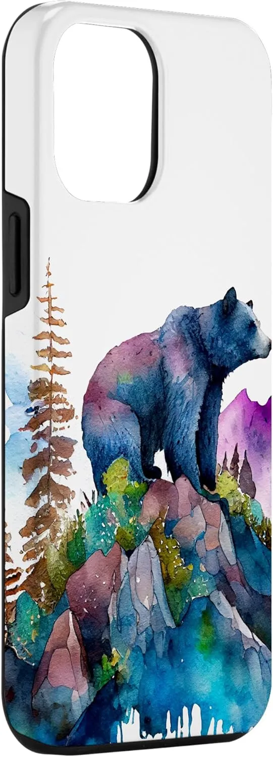 iPhone 15 Plus Grizzly Bear Wilderness Mountain Galaxy Watercolor Case