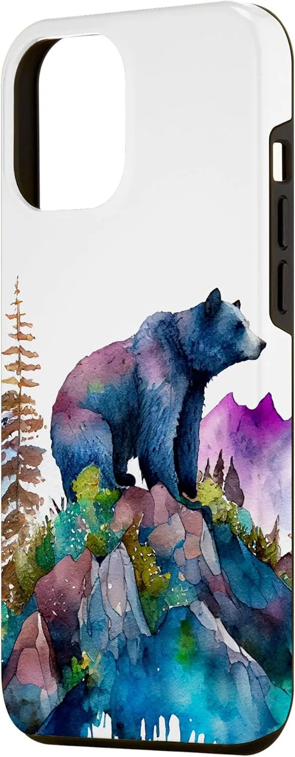 iPhone 15 Plus Grizzly Bear Wilderness Mountain Galaxy Watercolor Case