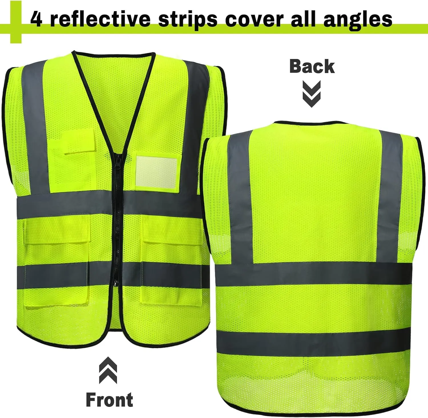 JaGely 20 Pack Reflective Safety Vests with Pockets, High Visibility Mesh Construction Vest for Men Women, Neon Yellow, Size L