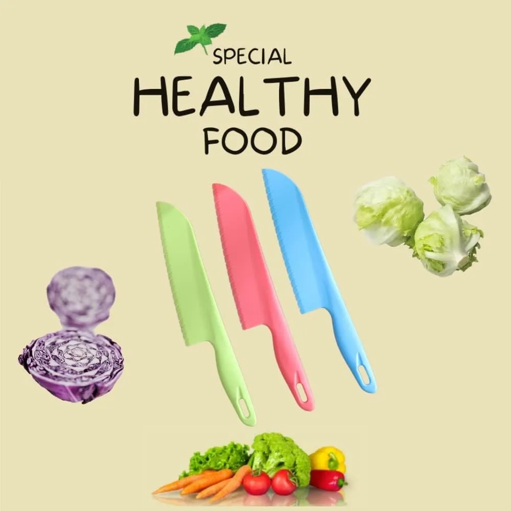 jawbush 11" Plastic Serrated Knives Set to Cut Salad, Bread, Brownies or Lasagna, Professional Large Lettuce Knife to Prevent Browning, Nylon Knife for Nonstick Pans, Durable Chef's Knife, 4 Pcs