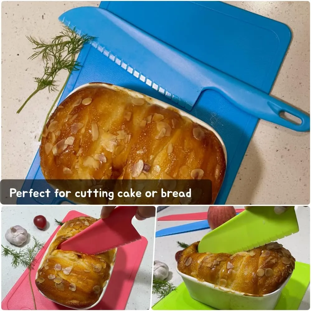jawbush 11" Plastic Serrated Knives Set to Cut Salad, Bread, Brownies or Lasagna, Professional Large Lettuce Knife to Prevent Browning, Nylon Knife for Nonstick Pans, Durable Chef's Knife, 4 Pcs