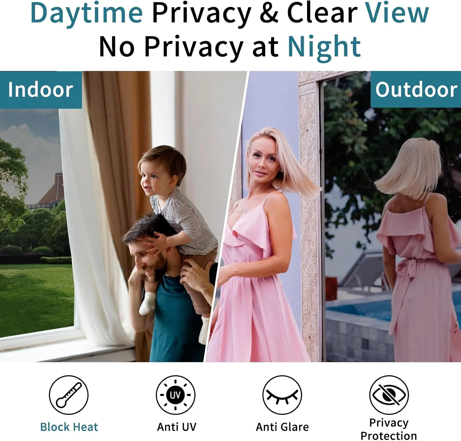 JAYONG Privacy Window Film One Way - Window Tint for Home, Heat Blocking Reflective Mirror Glass Window Film for Bathroom Home Office,Static Cling & Anti UV,Black Silver,17.5 x 196.8 Inch ﻿