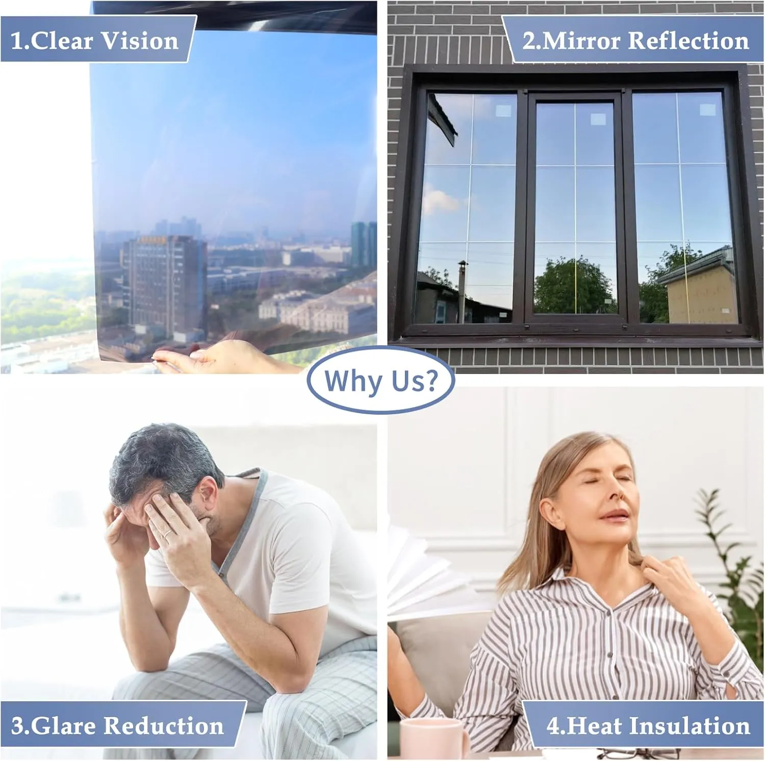 JAYONG Privacy Window Film One Way - Window Tint for Home, Heat Blocking Reflective Mirror Glass Window Film for Bathroom Home Office,Static Cling & Anti UV,Black Silver,17.5 x 196.8 Inch ﻿