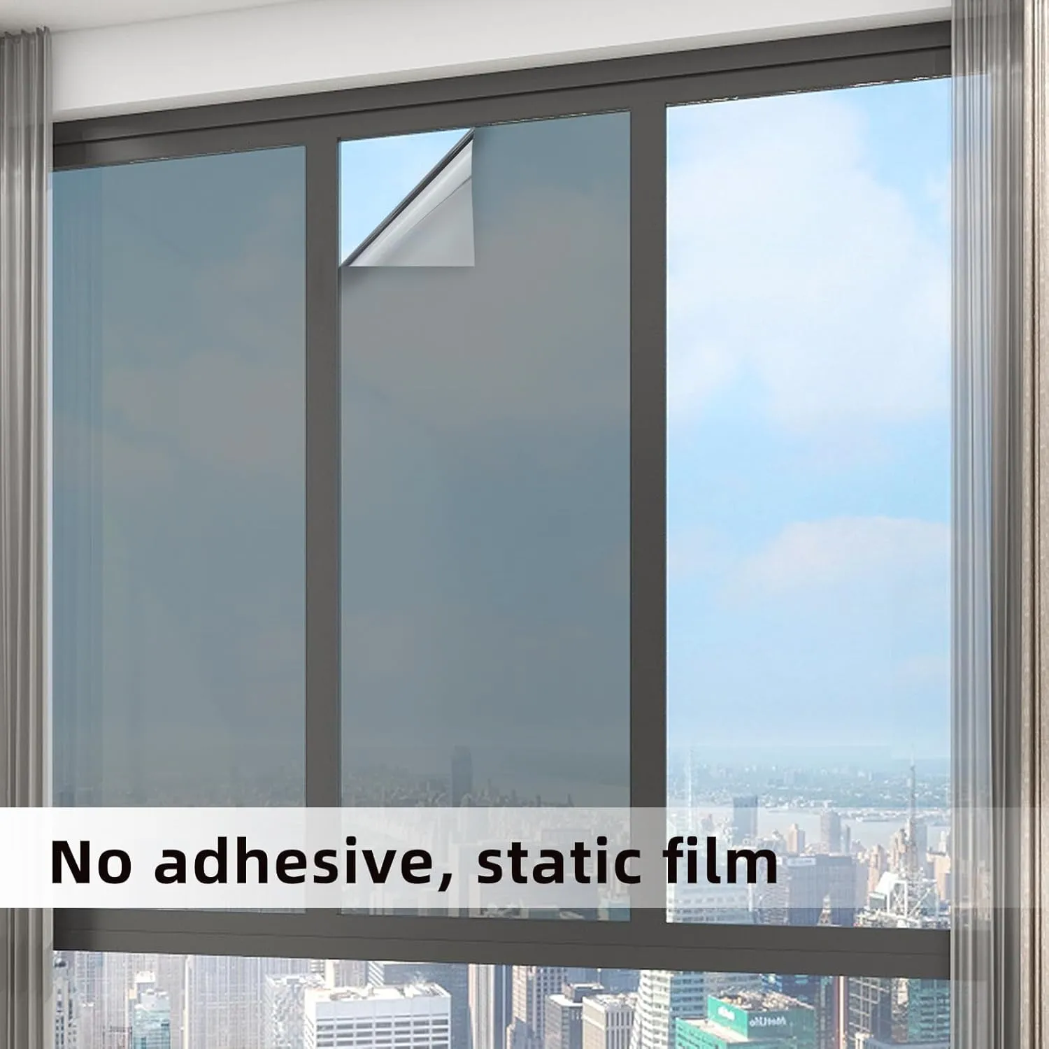 JAYONG Privacy Window Film One Way - Window Tint for Home, Heat Blocking Reflective Mirror Glass Window Film for Bathroom Home Office,Static Cling & Anti UV,Black Silver,17.5 x 196.8 Inch ﻿