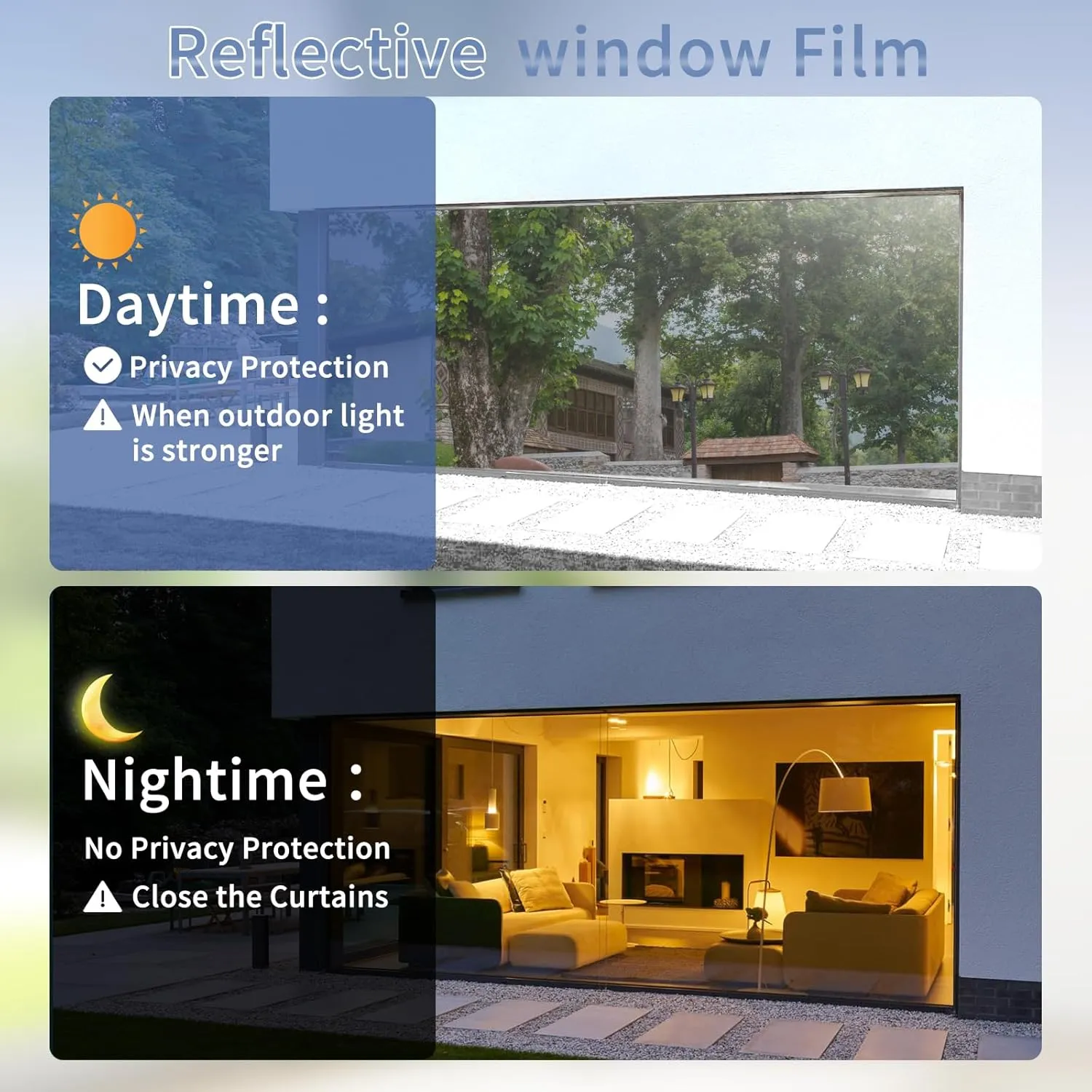 JAYONG Privacy Window Film One Way - Window Tint for Home, Heat Blocking Reflective Mirror Glass Window Film for Bathroom Home Office,Static Cling & Anti UV,Black Silver,17.5 x 196.8 Inch ﻿