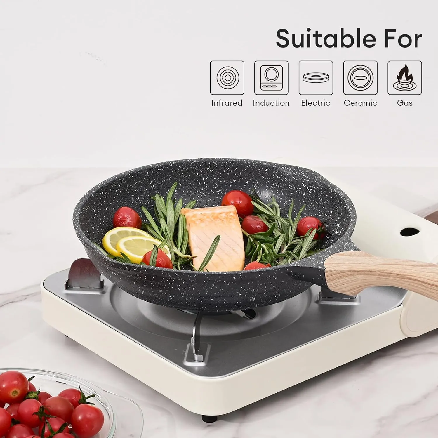 JEETEE Nonstick Frying Pans Set, Nonstick Omelette Skillet Set 3 Pcs, 8" 9.5" 11" Granite Non-Stick Frying pan with Bakelite Handle, Compatible with All Stovetops (Gas, Electric & Induction), Grey