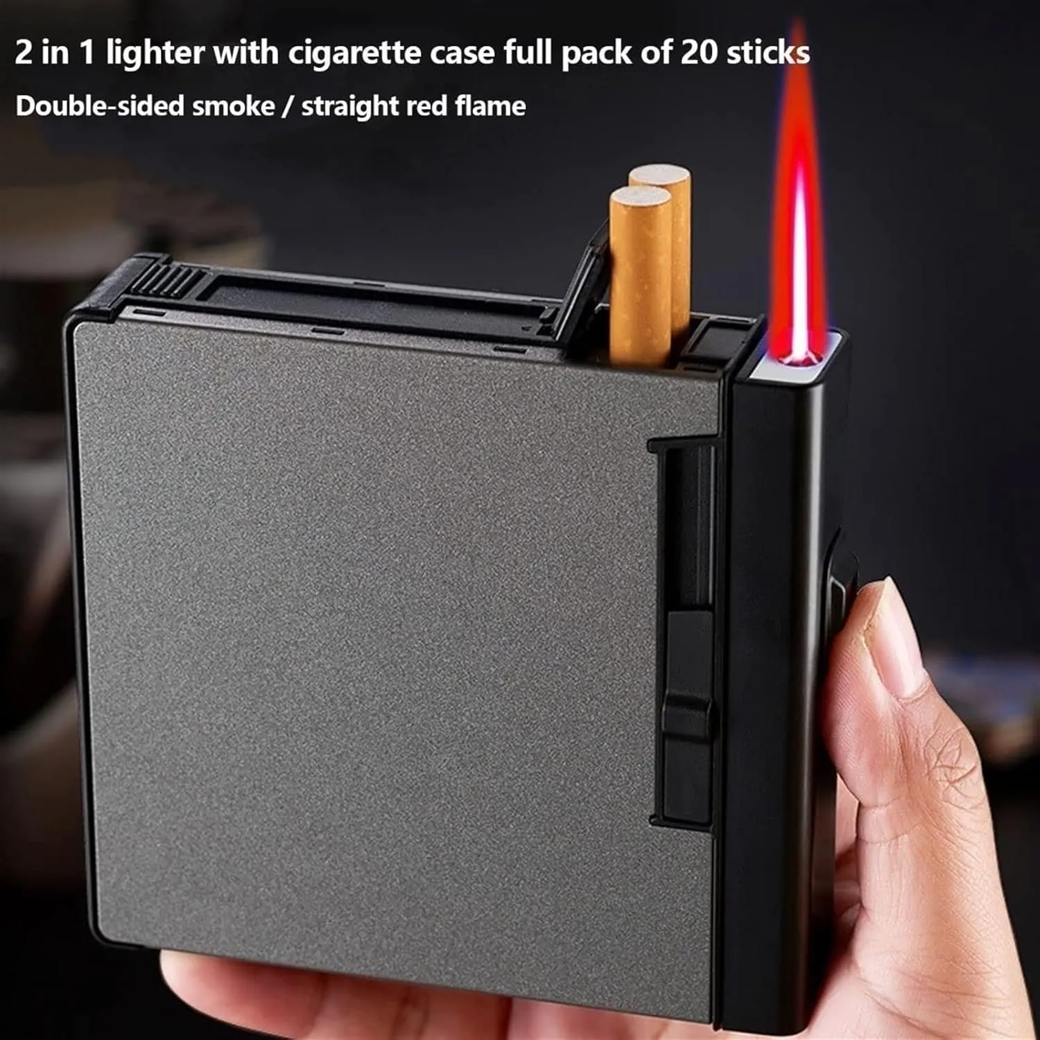 Jet Lighter with Dual-Purpose Cigarette case, Detachable Butane Lighter, Anti-Odor and Moisture-Proof Cigarette case Holder (excluding Fuel) for Men (Color : D)