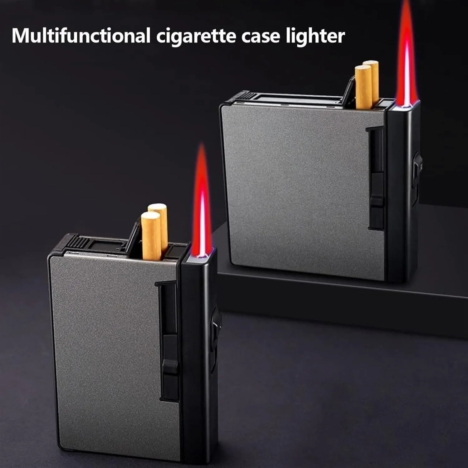 Jet Lighter with Dual-Purpose Cigarette case, Detachable Butane Lighter, Anti-Odor and Moisture-Proof Cigarette case Holder (excluding Fuel) for Men (Color : D)