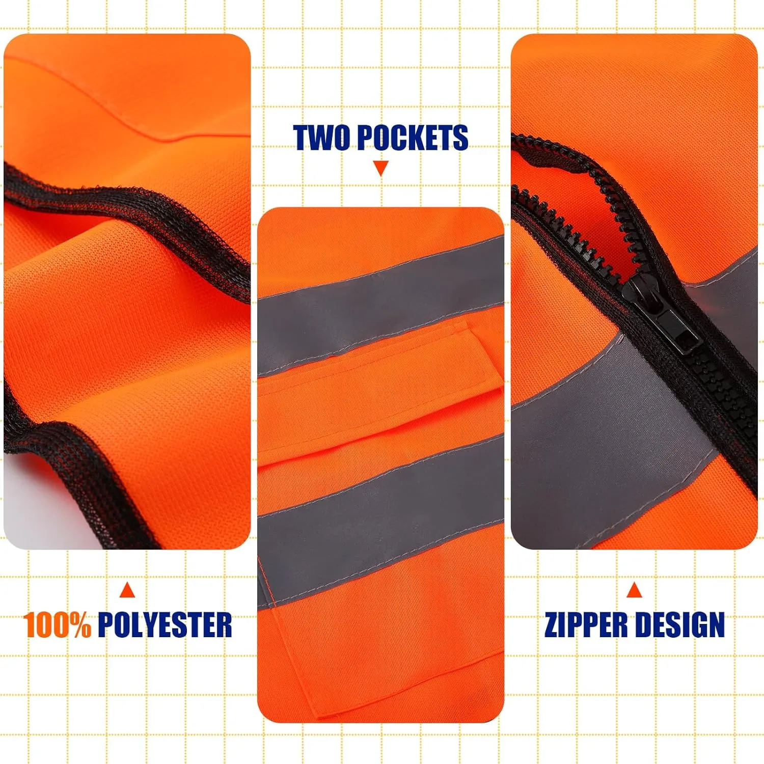 Jiuguva 6 Pcs Blaze Orange Vest Hunting Hat Vest and Cap for Men Women Outdoor Sports Traffic Works Fishing