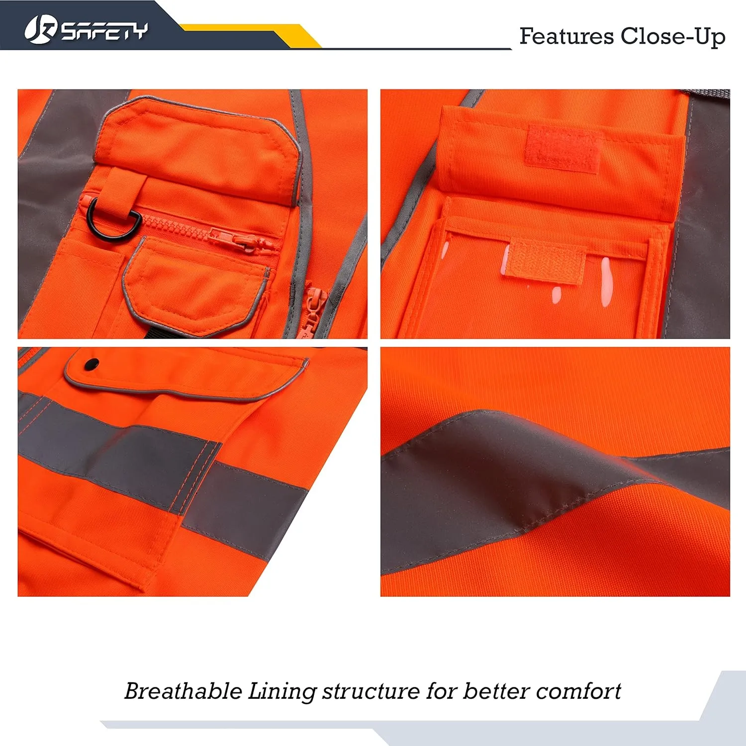 JKSafety 9 Pockets Class 2 High Visibility Zipper Front Safety Vest With Reflective Strips,Meets ANSI/ISEA Standard (150 Orange L)