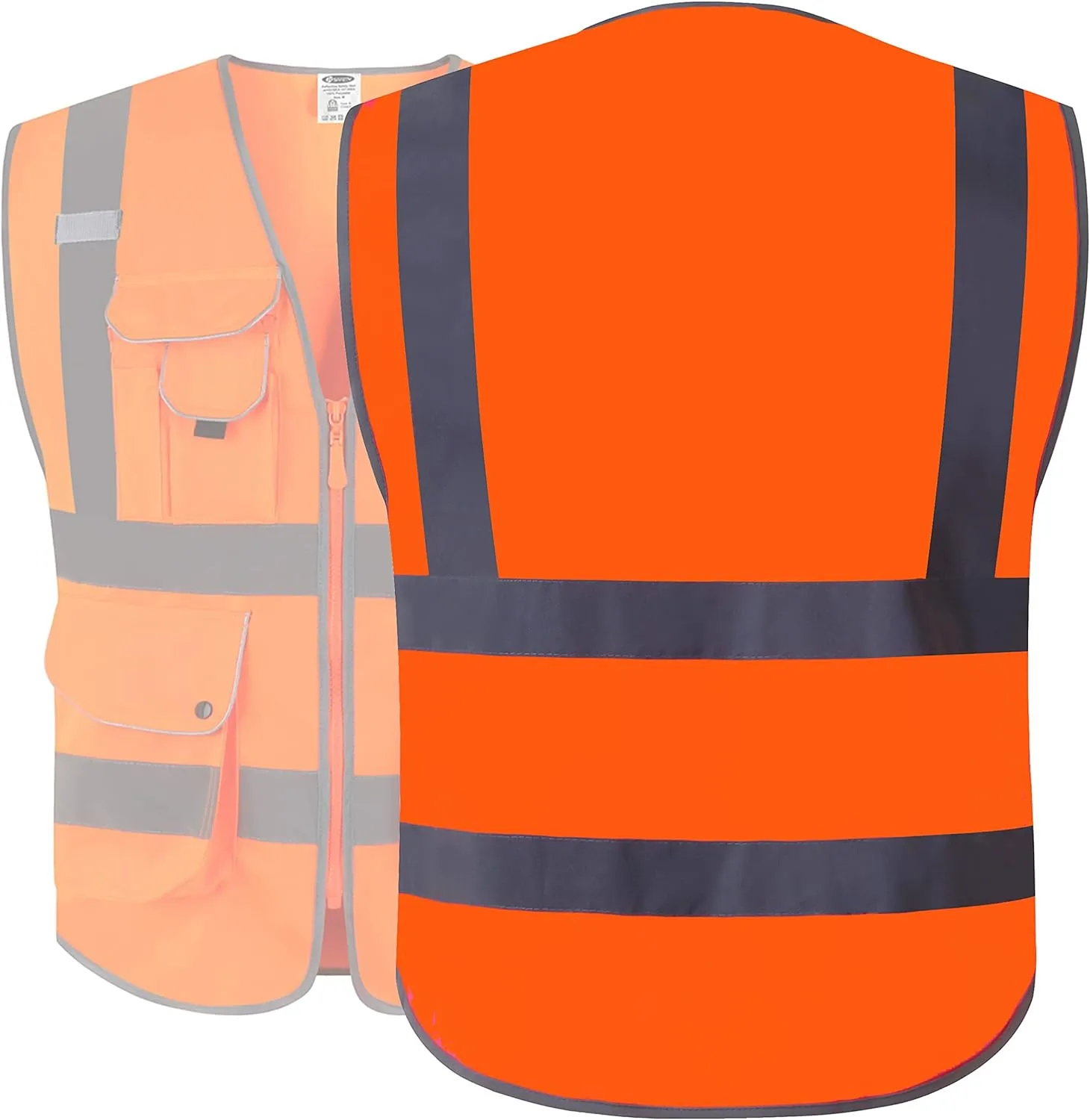 JKSafety 9 Pockets Class 2 High Visibility Zipper Front Safety Vest With Reflective Strips,Meets ANSI/ISEA Standard (150 Orange L)
