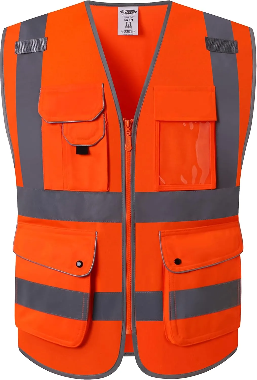 JKSafety 9 Pockets Class 2 High Visibility Zipper Front Safety Vest With Reflective Strips,Meets ANSI/ISEA Standard (150 Orange L)