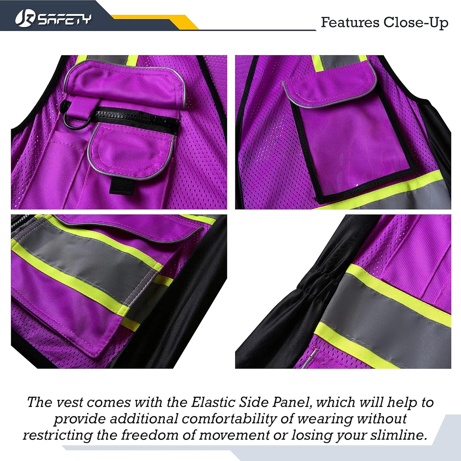 JKSafety Women Hi-Vis Reflective Safety Vest | Neon Color body Sewed Reflective Strips Breathable Lightweight ANSI Compliant
