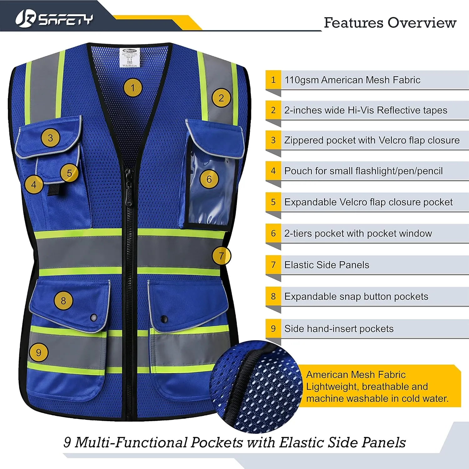 JKSafety Women Hi-Vis Reflective Safety Vest | Neon Color body Sewed Reflective Strips Breathable Lightweight ANSI Compliant