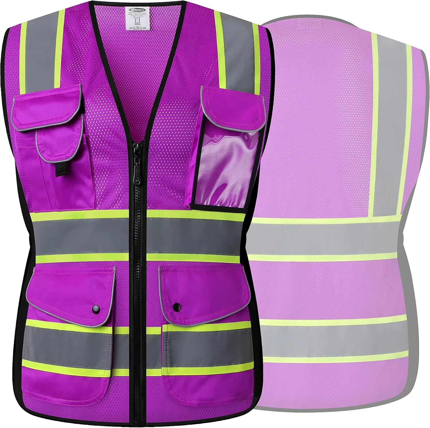 JKSafety Women Hi-Vis Reflective Safety Vest | Neon Color body Sewed Reflective Strips Breathable Lightweight ANSI Compliant
