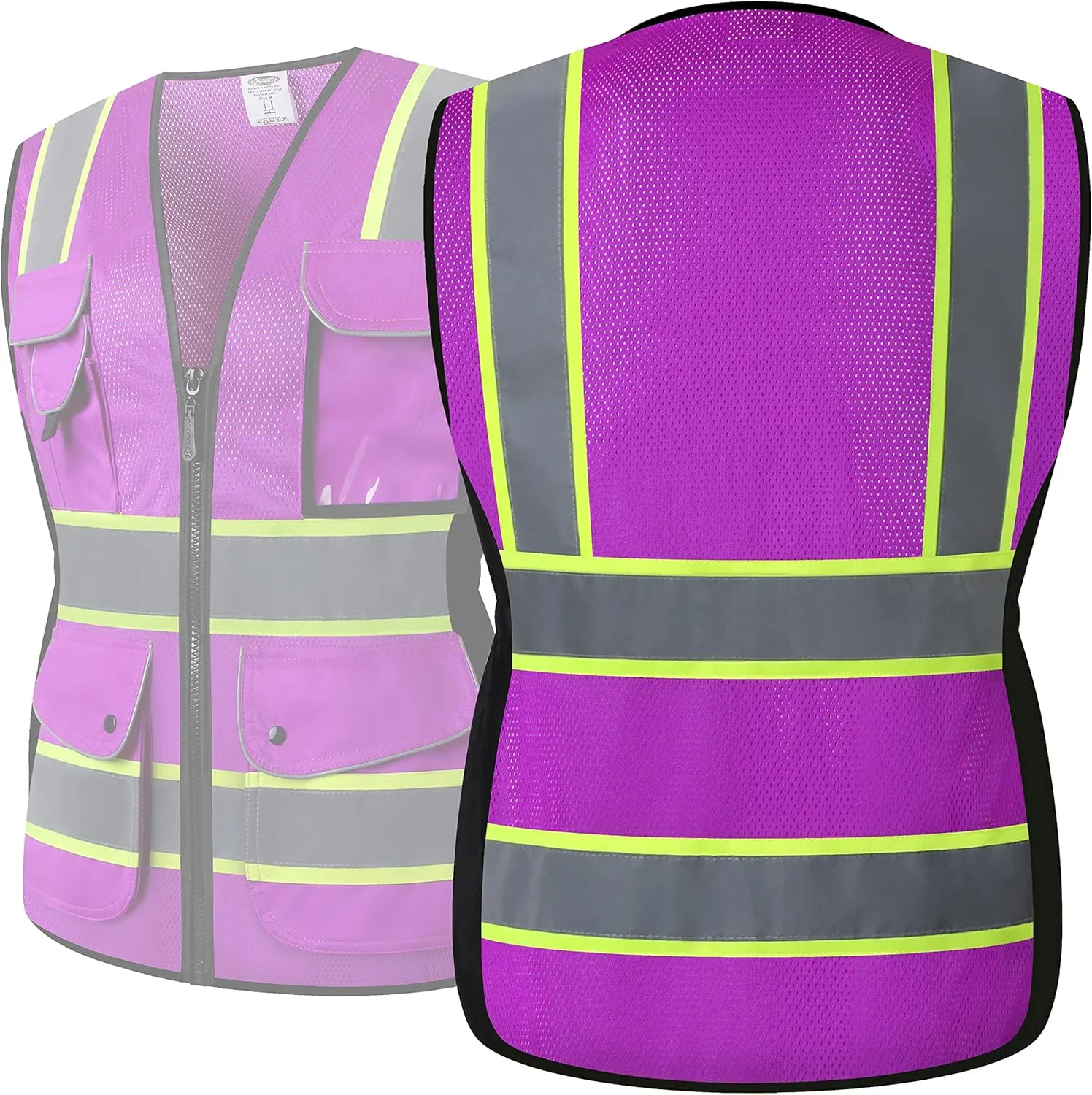 JKSafety Women Hi-Vis Reflective Safety Vest | Neon Color body Sewed Reflective Strips Breathable Lightweight ANSI Compliant