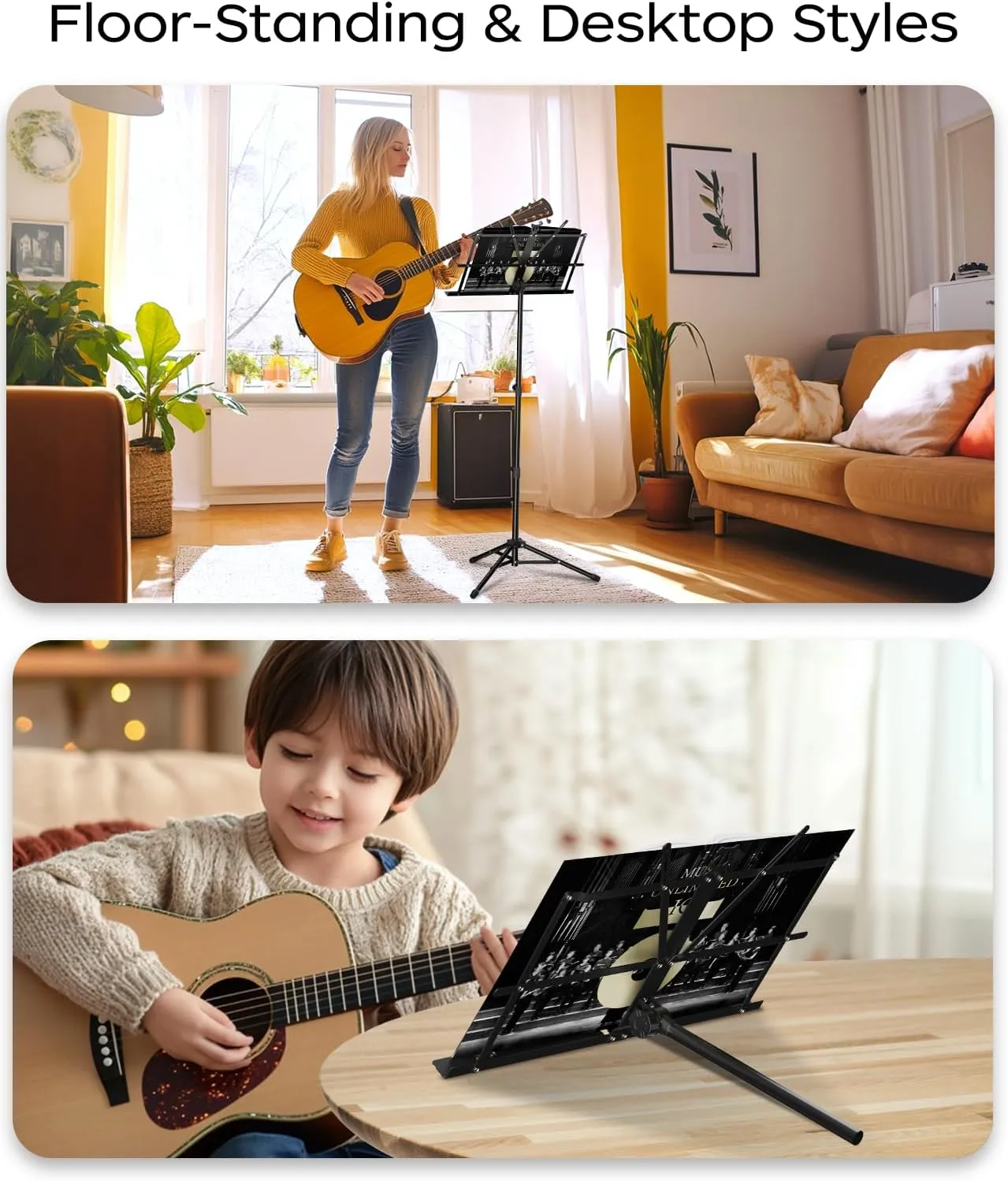 K KASONIC Music Stand, 2 in 1 Dual-Use Folding Sheet Music Stand & Desktop Book Stand, Portable Lightweight with Music Sheet Clip Holder Carrying Bag