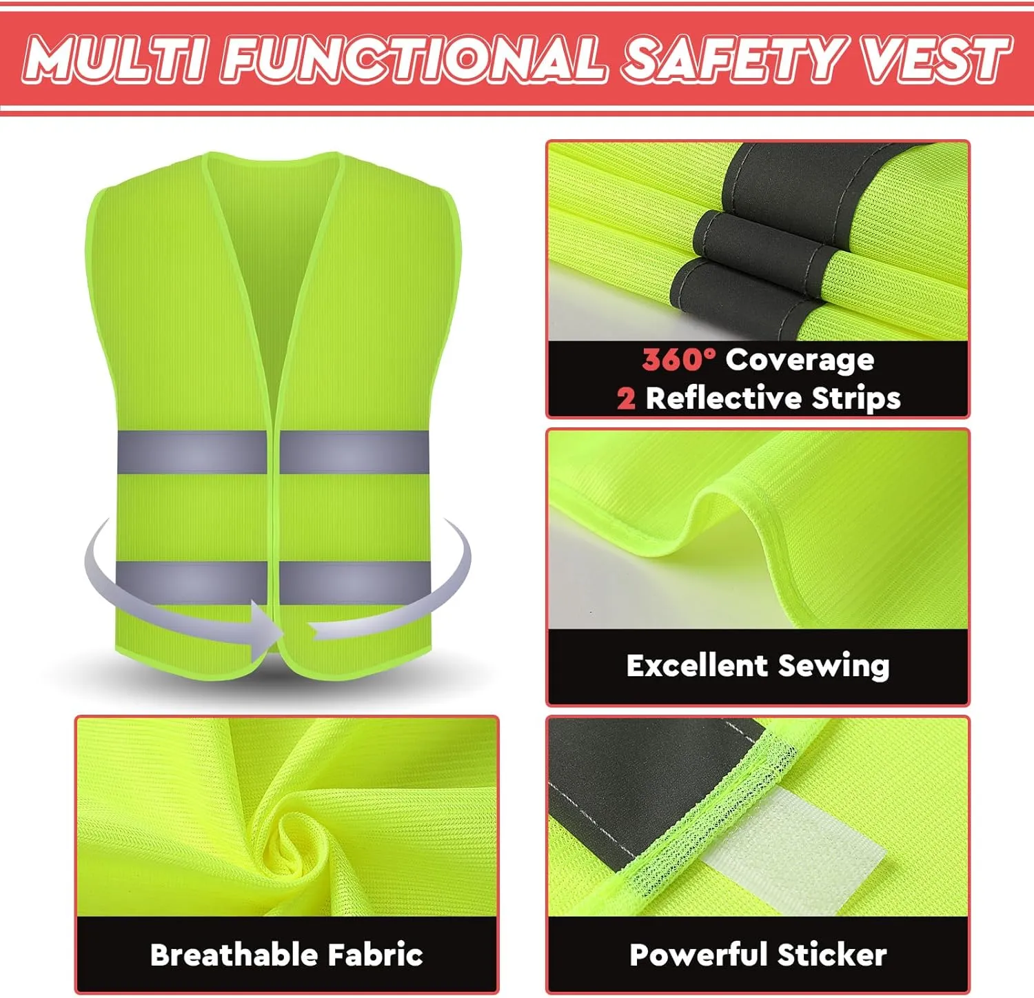 Kanayu 8 Pcs 16 Inch Signal Traffic Wand High Visibility Safety Vest Set Include 4 Reflective Safety Vest 4 Traffic Control Light Security Wands for Airport Parking(Neon Green)