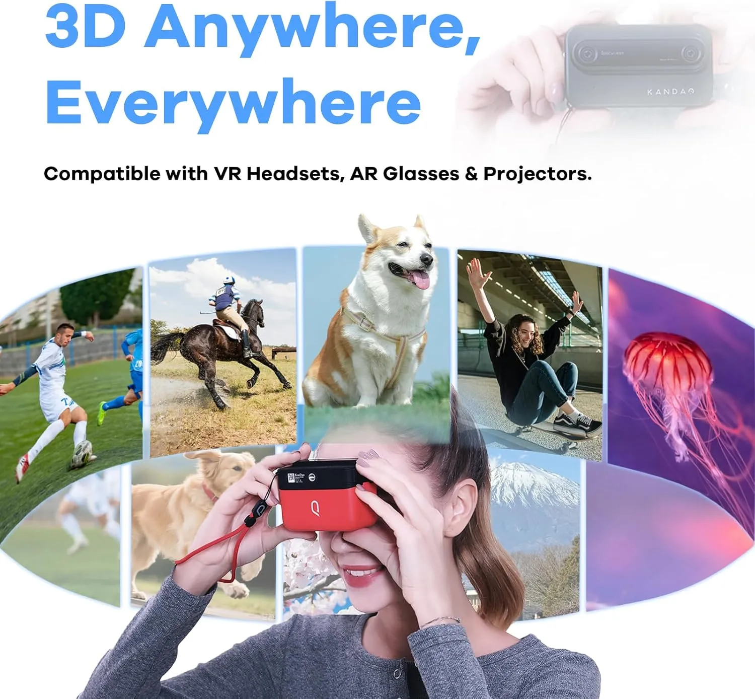 KanDao QooCam EGO - Viewer-Integrated 3D VR Camera, 24MP/8K Photos/4K 60FPS Videos Stereoscopic 3D Instant Display Camera
