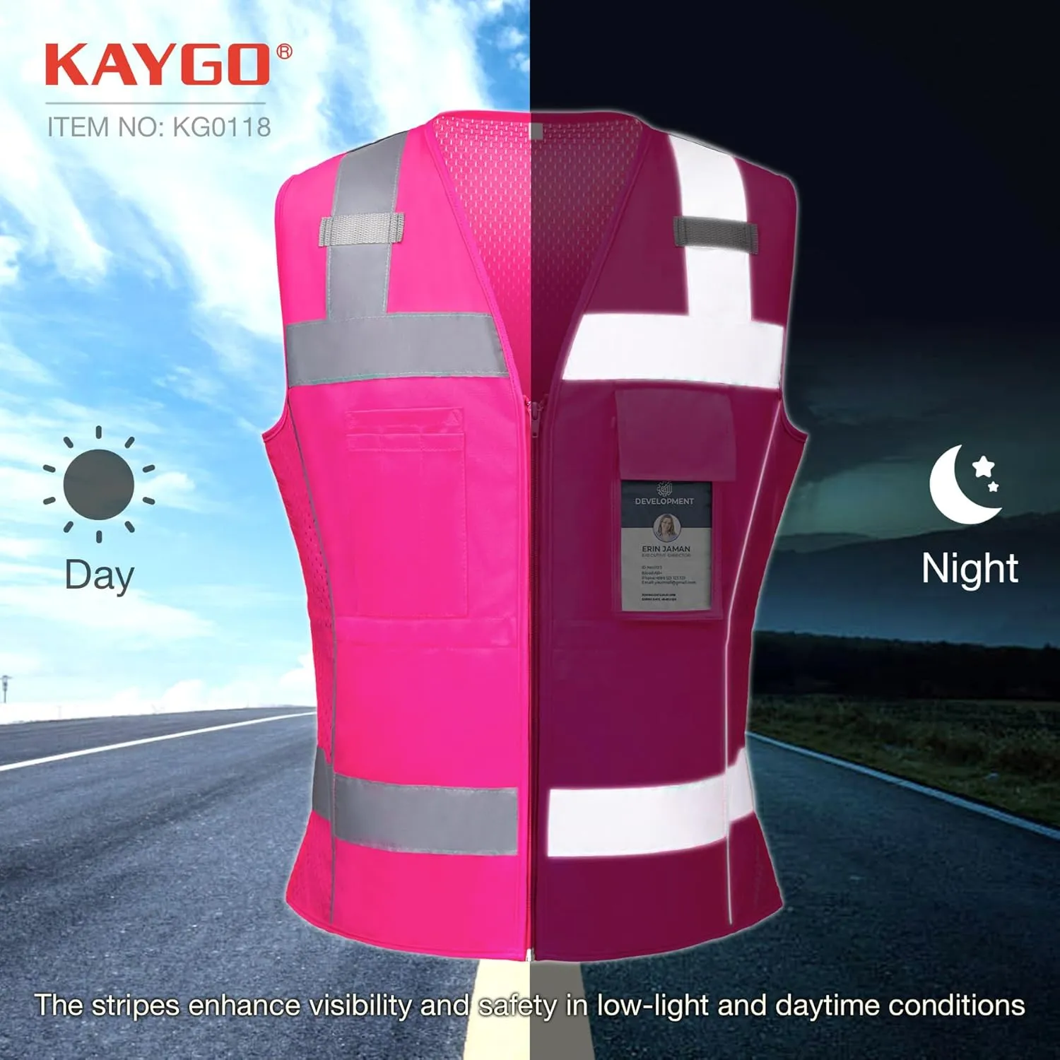 KAYGO Safety Vest with Pockets - High Visibility Reflective Vest For Woman Waist-Defining Construction Vest KG0118