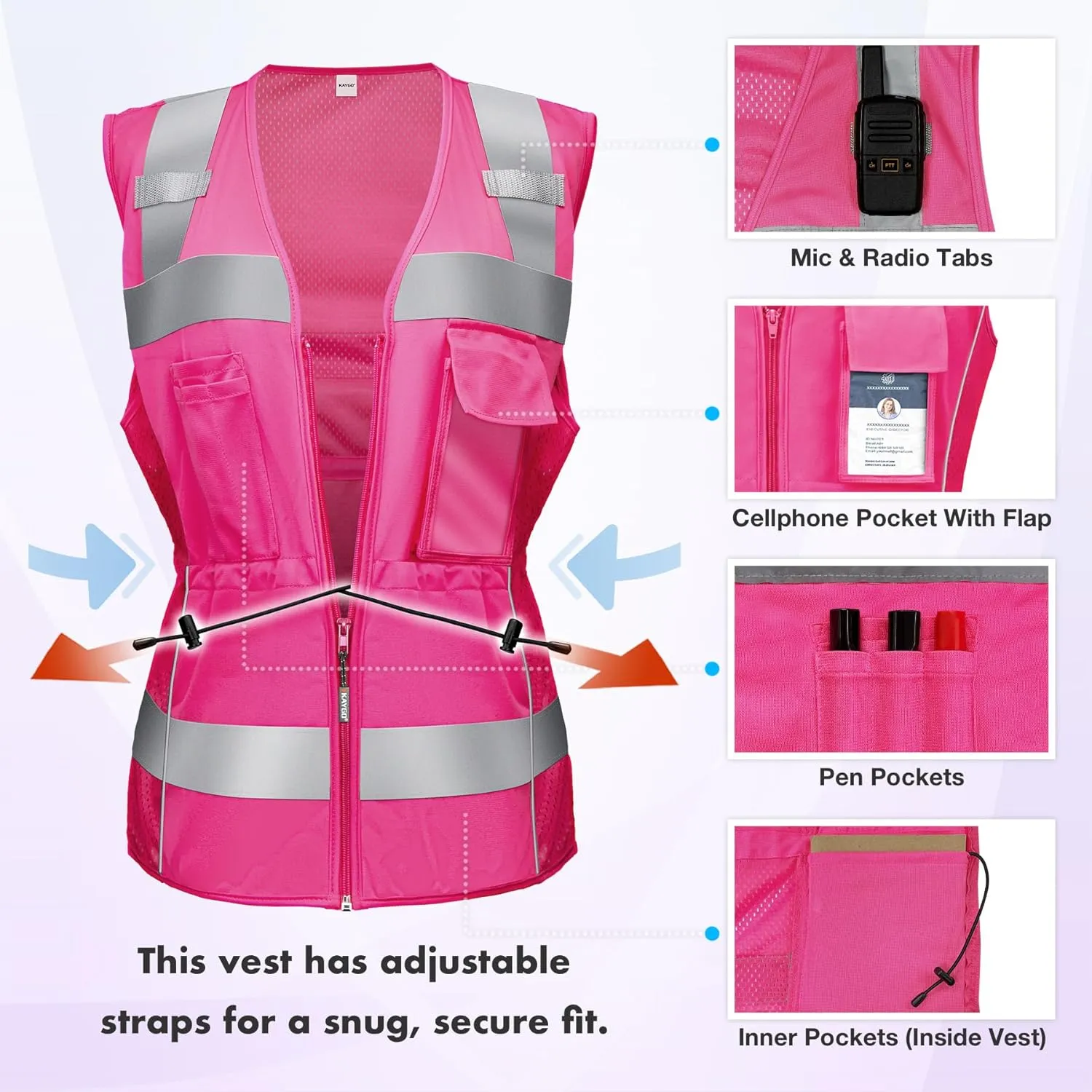 KAYGO Safety Vest with Pockets - High Visibility Reflective Vest For Woman Waist-Defining Construction Vest KG0118