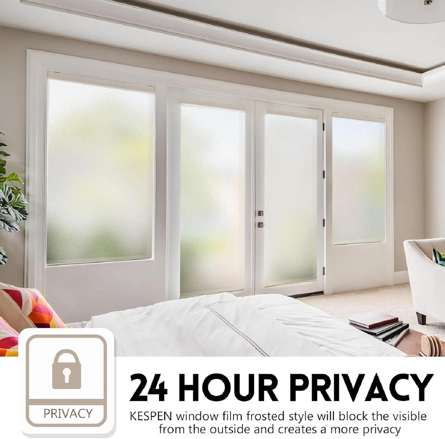 KESPEN Frosted Window Privacy Film Heat Control UV Sun Blocking Glass Stickers Static Cling Non Adhesive Door Coverings Decals for Bathroom Home Office, Frosted, 23.6 Inch X 6.5 Feet