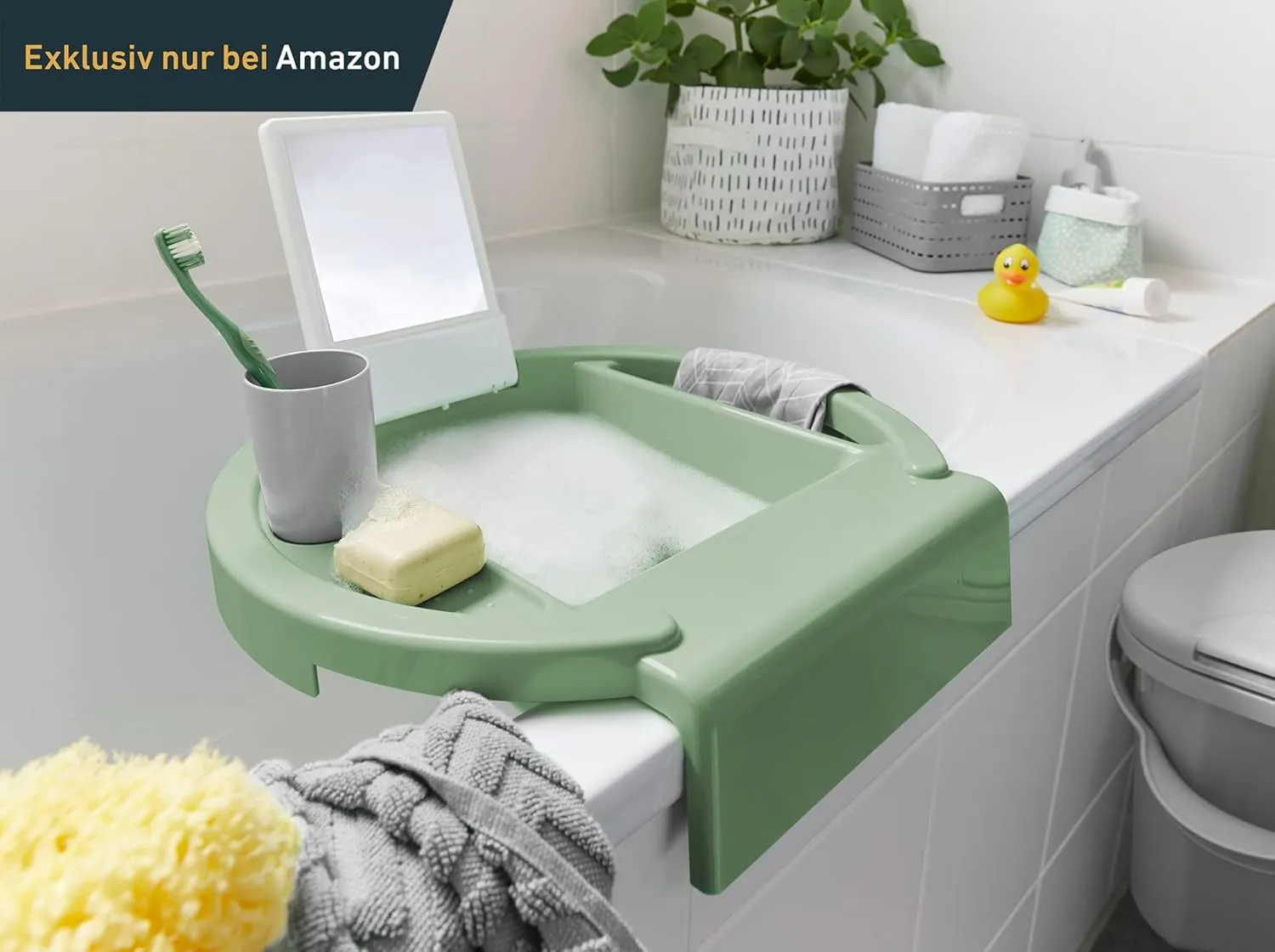 Kiddy Wash Children's washbasin, to be Attached to The Bathtub Rim, 38.7x38.2x10 cm (Pack of 1), Slate Green/White/Stone Grey, 20034 0313 01