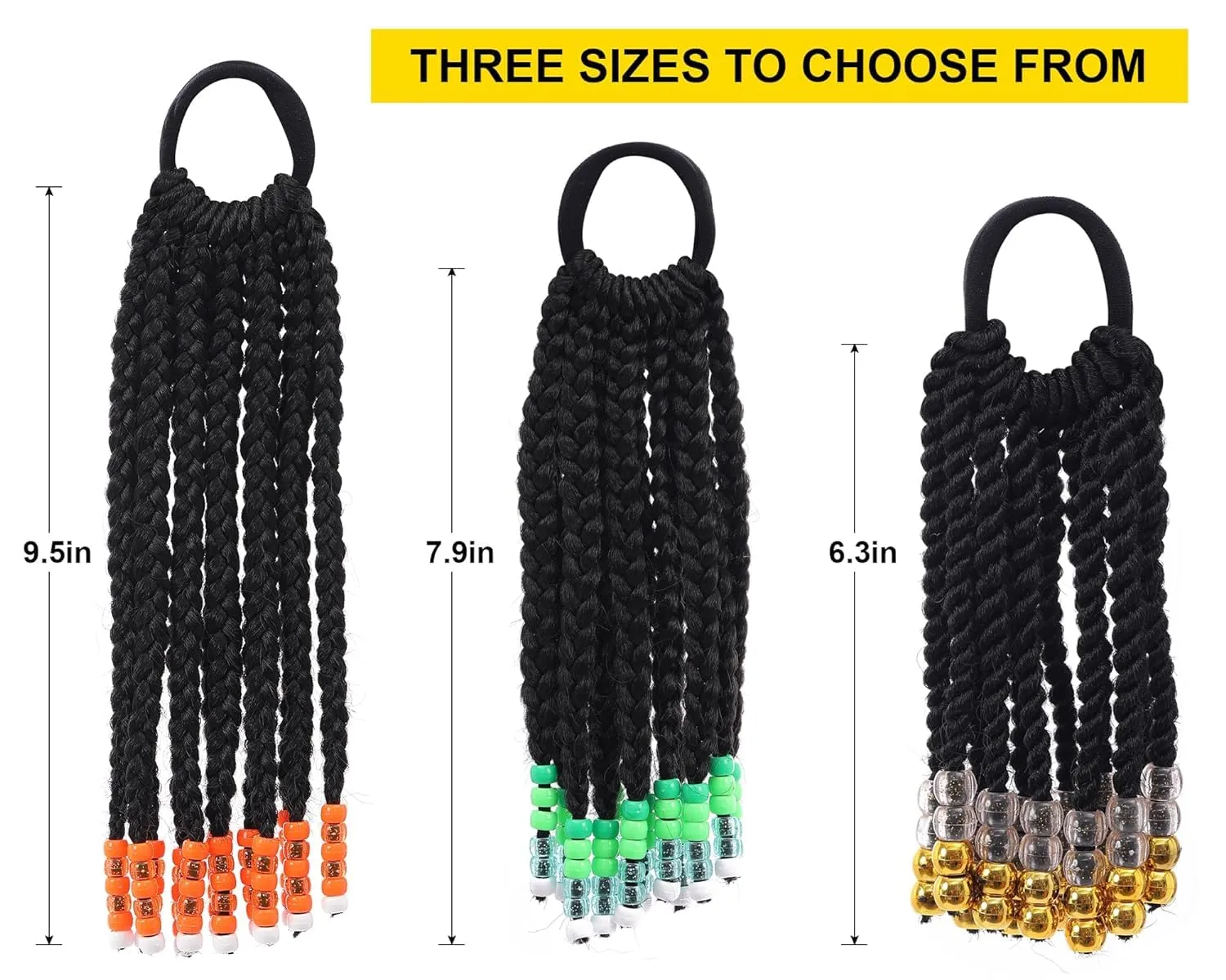 Kids Braid Ponytail Extension with Elastic Bowknot Tie Clip in Beads Braids Hair Extensions Braids Hair Extensions Wig for Children Girls Wigs with Bead Decoration Synthetic Hairpiece Black