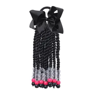 Kids Braid Ponytail Extension with Elastic Bowknot Tie Clip in Beads Braids Hair Extensions Braids Hair Extensions Wig for Children Girls Wigs with Bead Decoration Synthetic Hairpiece Black