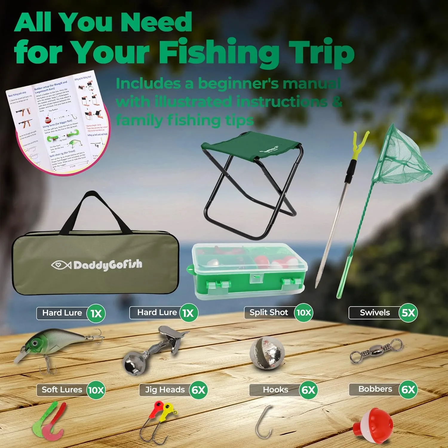 Kids Fishing Pole - Rod Reel Combo Tackle Box Starter Set - First Year Small Dock Gear Kit for Boys Girls Toddler Youth Age Beginner Little Children Junior Anglers