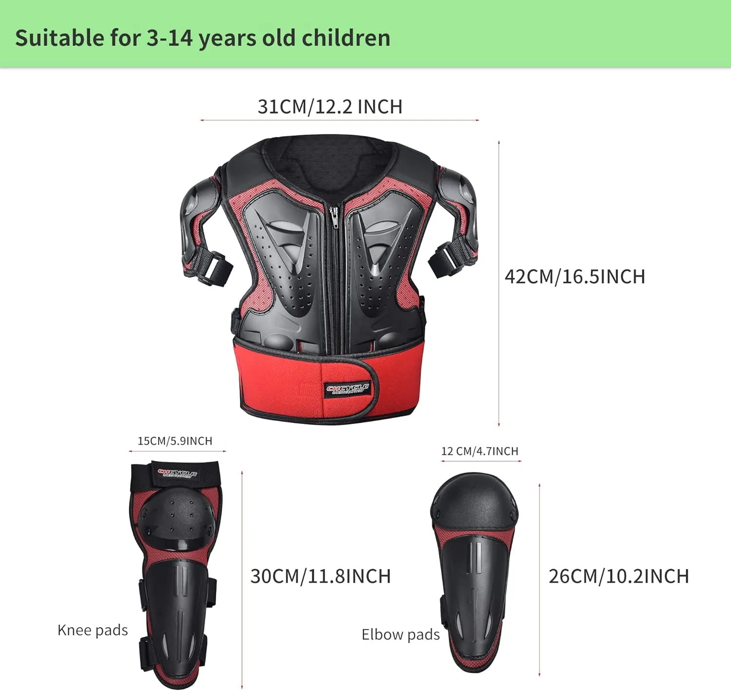 Kids Motorcycle Armor Suit Dirt Bike Gear Chest Protector Motocross for Kids Dirt Bike Chest Protective Gear with Elbow Knee Pads Guards for Cycling