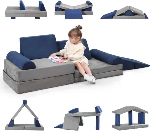 Kids Play Couch, 9 pcs Toddler Couch Sofa for Kids Imaginative Furniture Play Set for Creative Kids,Toddler to Teen Bedroom Furniture, Climbing Floor Cushion Foam Play Couch Indoor Outdoor