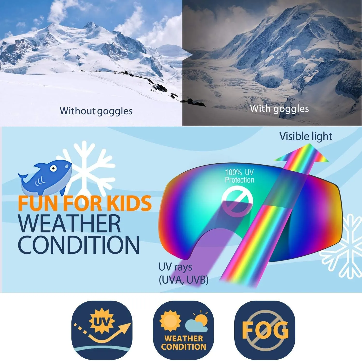 Kids Ski Goggle, Snow Ski Goggles for Kids Youth Teens Boys and Girls from 5-14