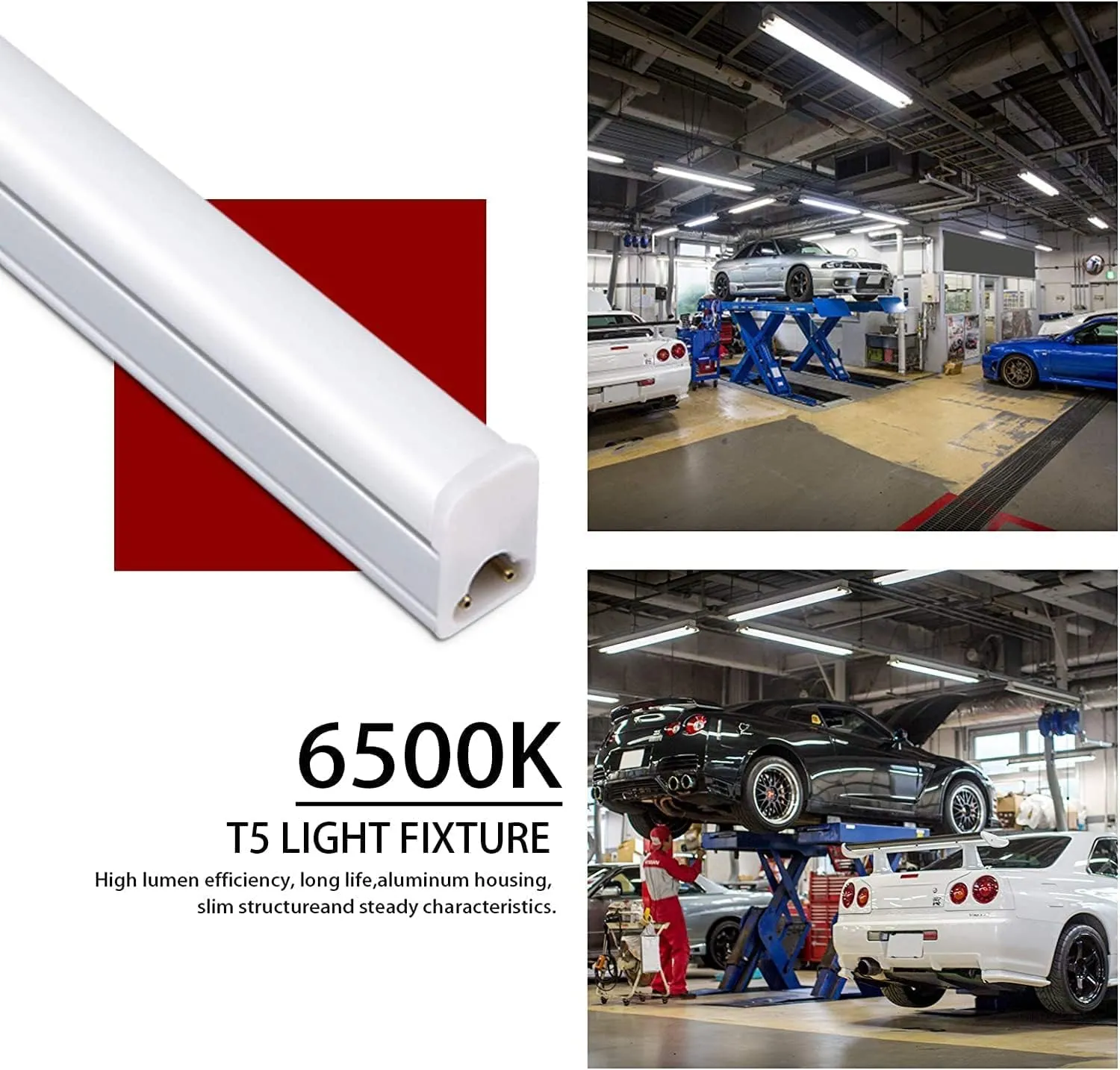 Kihung 8 Pack LED Shop Light 4FT, 20W 2200lm 6500K (Super Bright White), T5 Integrated Fixture with Linkable Shop Light, Corded Electric with Built-in ON/Off Switch