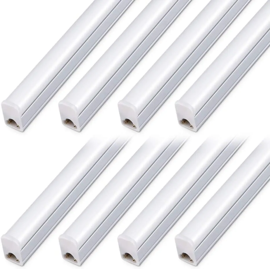 Kihung 8 Pack LED Shop Light 4FT, 20W 2200lm 6500K (Super Bright White), T5 Integrated Fixture with Linkable Shop Light, Corded Electric with Built-in ON/Off Switch