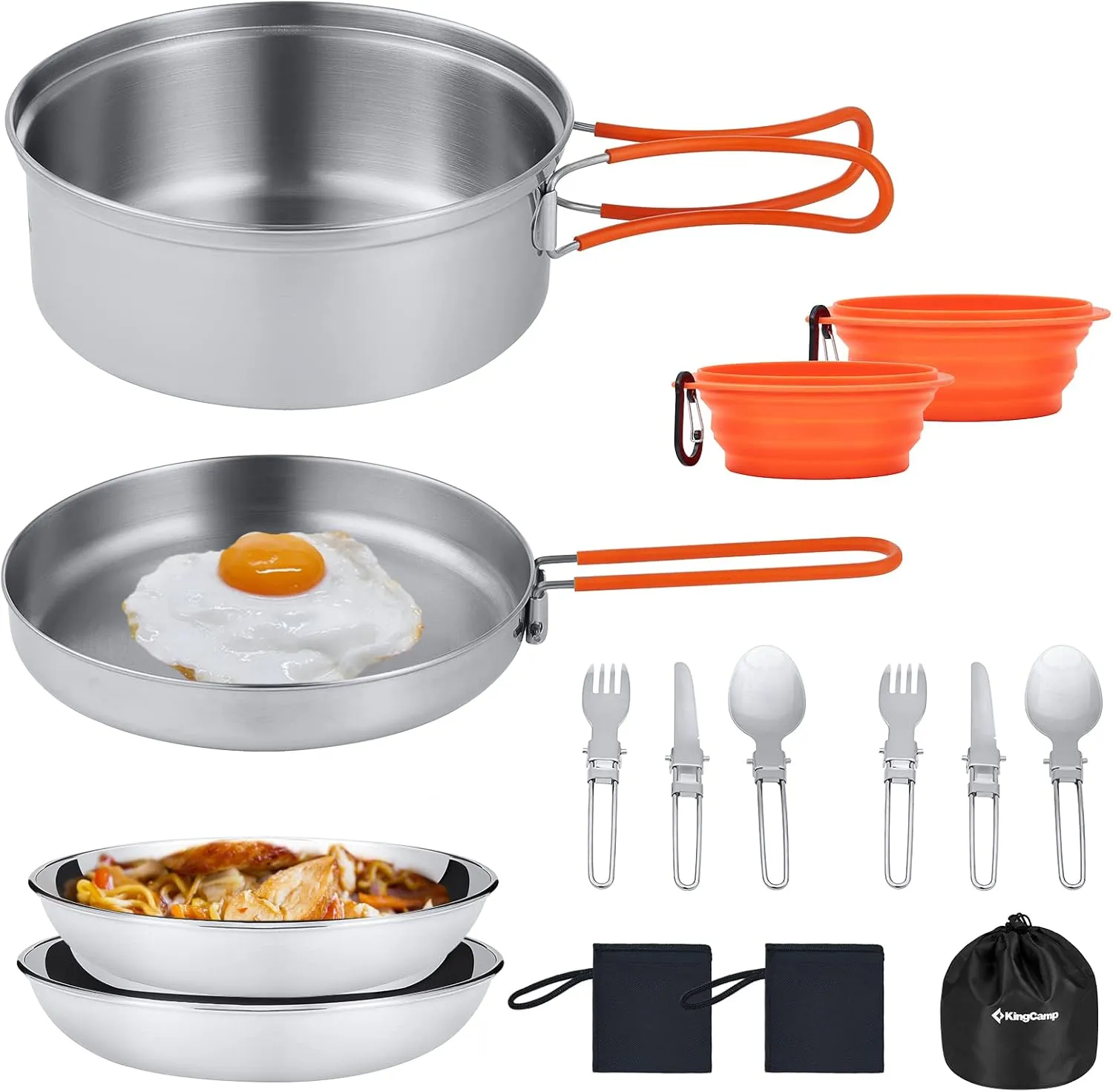 KingCamp 17/25pcs Stainless Steel Camping Cookware Mess Kit Camping Cooking Set Backpacking Gear Lightweight Pots and Pans Set with Folding Knife Fork for Camping Hiking Picnic