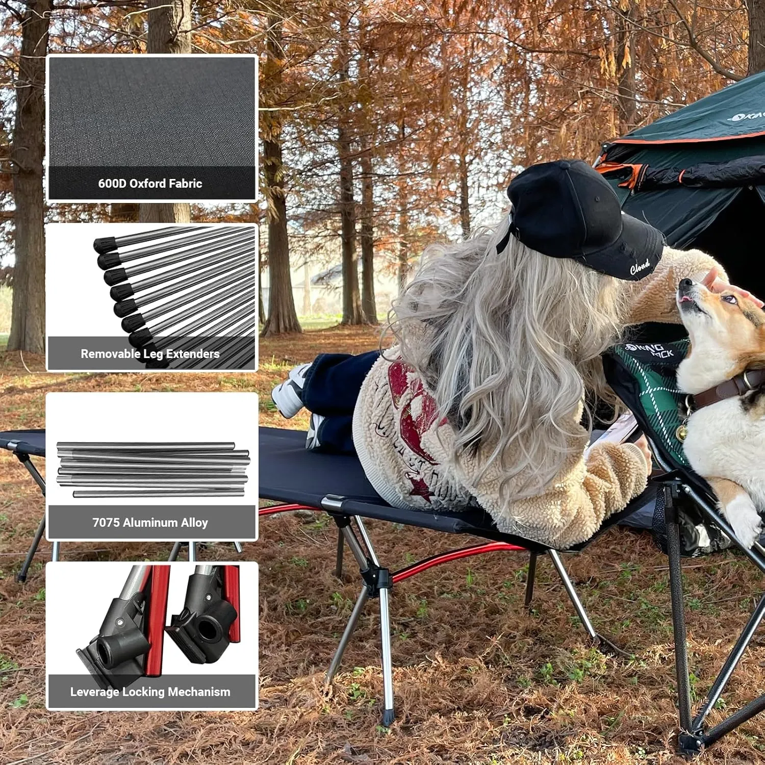 KINGROCK Camping Cot for Adults, Folding Camping Cot, Army Camping Cot, Lightweight Backpacking Cot Strong Support 330 Lbs, Tent, Outdoor, Hiking, Travel, RV, Beach