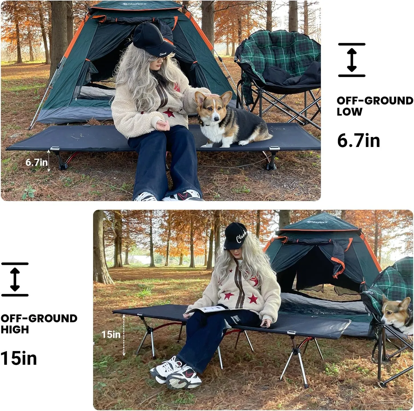 KINGROCK Camping Cot for Adults, Folding Camping Cot, Army Camping Cot, Lightweight Backpacking Cot Strong Support 330 Lbs, Tent, Outdoor, Hiking, Travel, RV, Beach