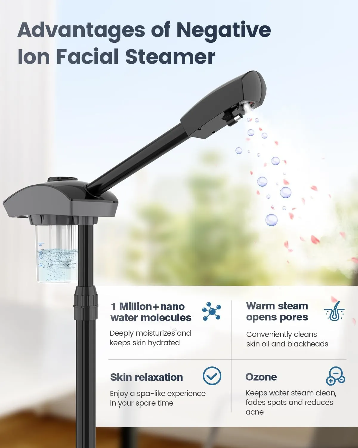 Kingsteam Professional Facial Steamer, Ozone Steamer, Esthetician Facial Steamer for Facial: High/Low Steam, 60 Min Timer, Durable ABS, Nano Ionic Hot Mist for Deep Cleansing,Spa, Baber Shop (Black)