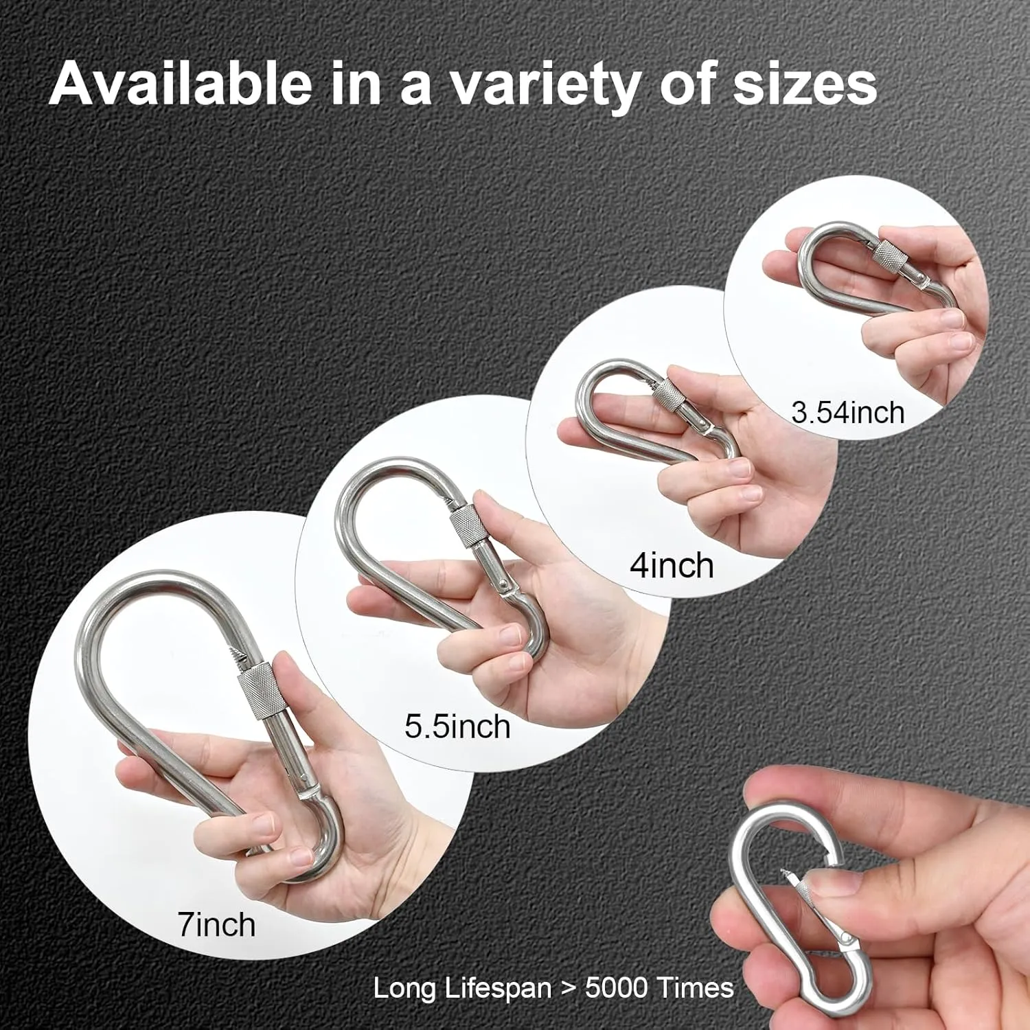 KINLINK 1 Pack Screw Locking Carabiner - 7.00 inch Heavy Duty Carabiner Clips, 304 Stainless Steel Large Caribiner for Camping, Swing, Hammock, Hiking,Weight Lifting Machine, Home Gym Equipment