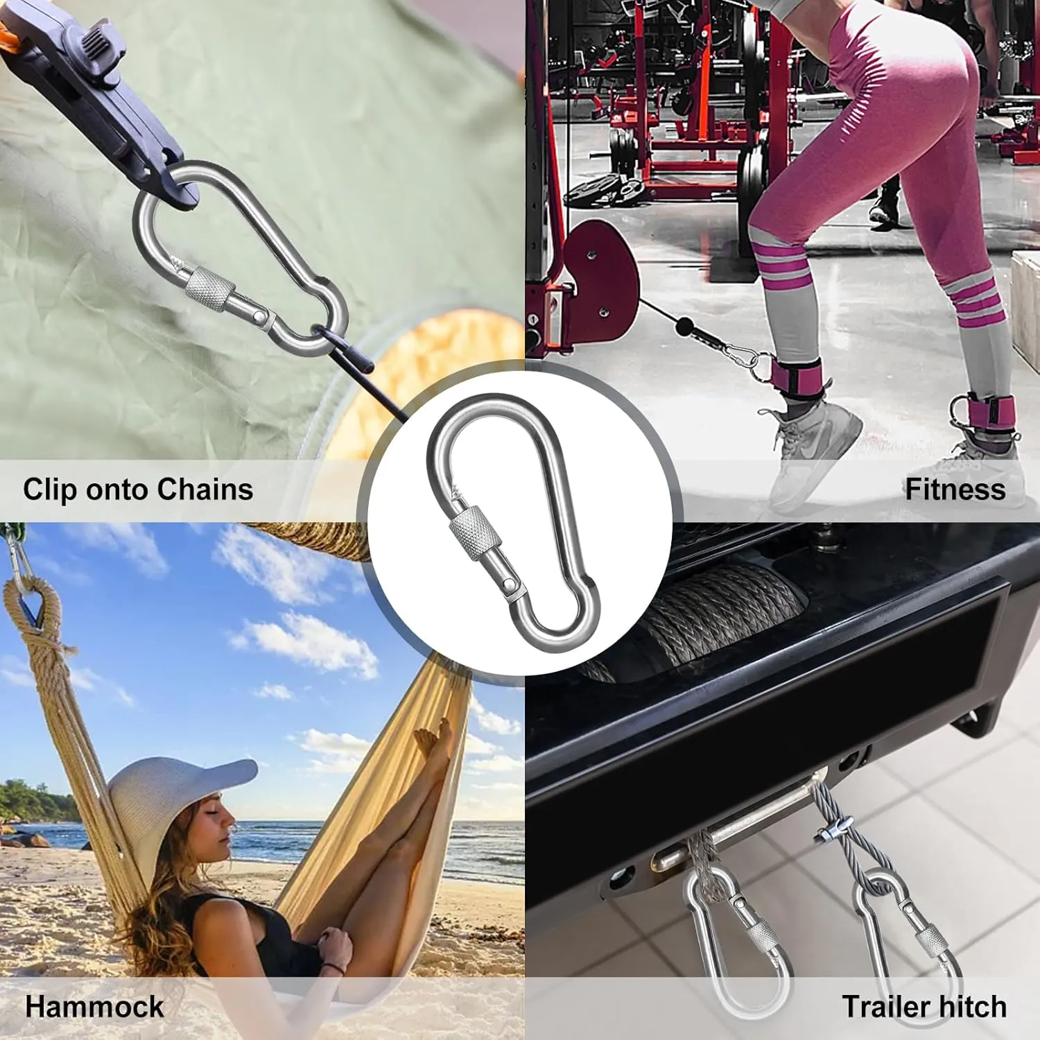 KINLINK 1 Pack Screw Locking Carabiner - 7.00 inch Heavy Duty Carabiner Clips, 304 Stainless Steel Large Caribiner for Camping, Swing, Hammock, Hiking,Weight Lifting Machine, Home Gym Equipment