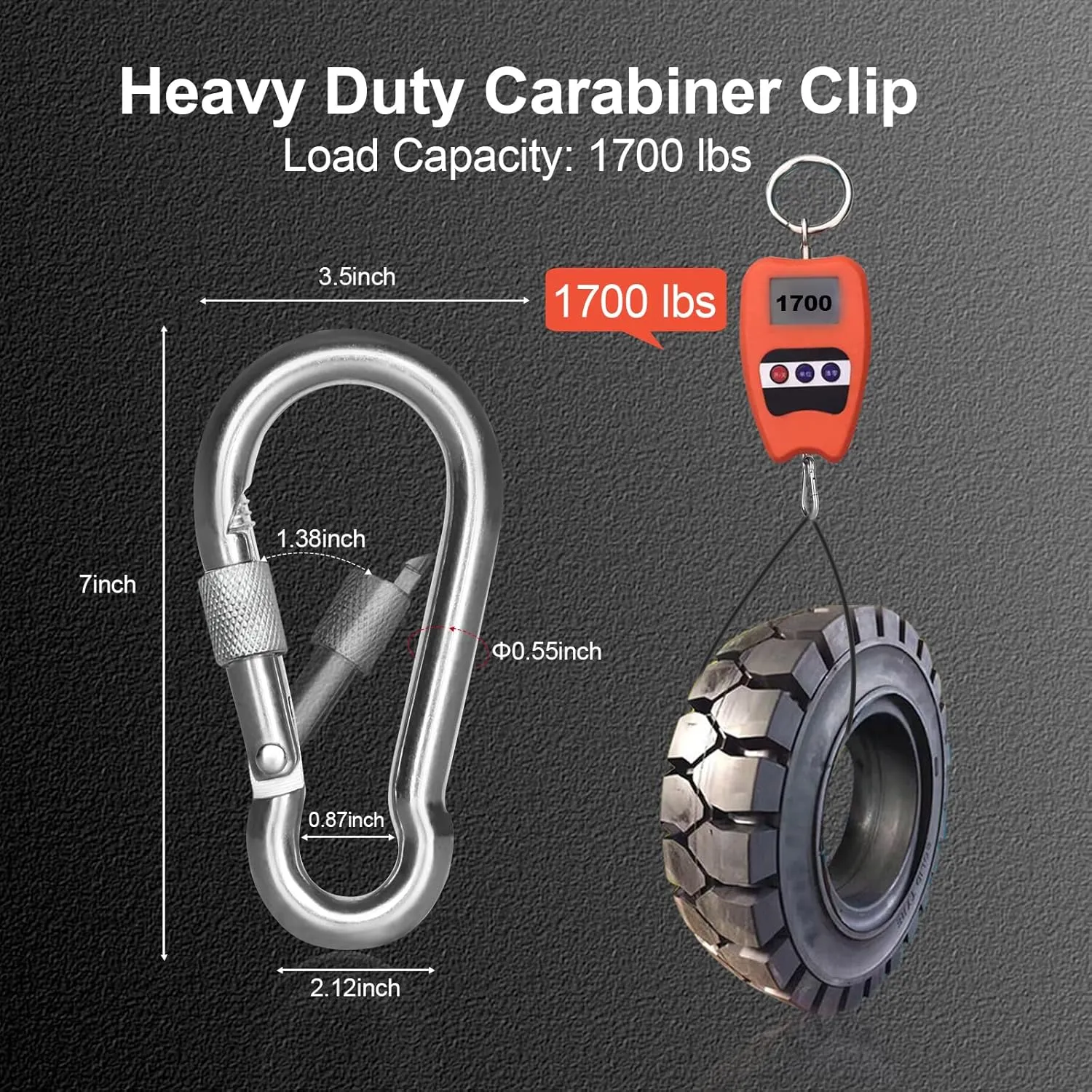 KINLINK 1 Pack Screw Locking Carabiner - 7.00 inch Heavy Duty Carabiner Clips, 304 Stainless Steel Large Caribiner for Camping, Swing, Hammock, Hiking,Weight Lifting Machine, Home Gym Equipment