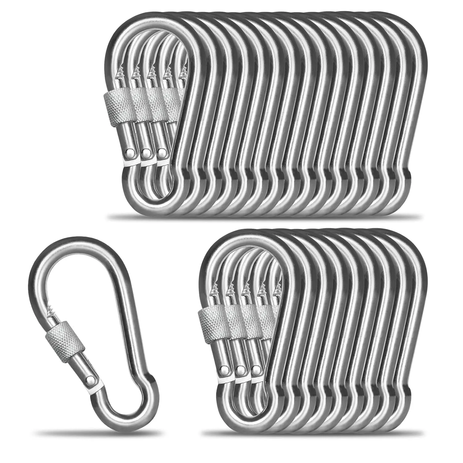 KINLINK 25 Pack Screw Locking Carabiner, 2.36 inch Heavy Duty Carabiner Clips, 304 Stainless Steel Small Caribeener Clips, Caribiniers for Outdoor Camping, Swing, Hammock, Hiking, Quick Link