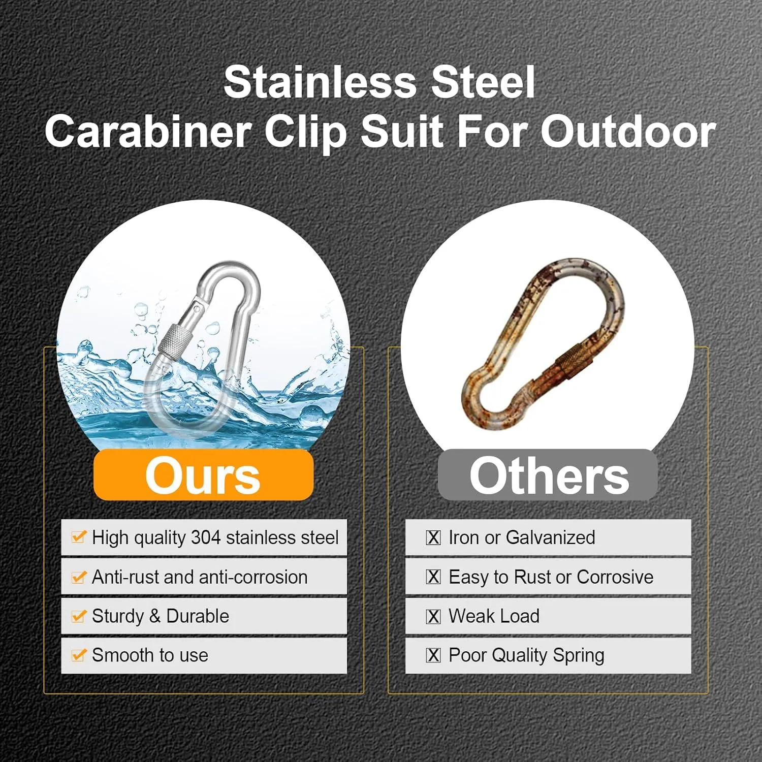 KINLINK 25 Pack Screw Locking Carabiner, 2.36 inch Heavy Duty Carabiner Clips, 304 Stainless Steel Small Caribeener Clips, Caribiniers for Outdoor Camping, Swing, Hammock, Hiking, Quick Link