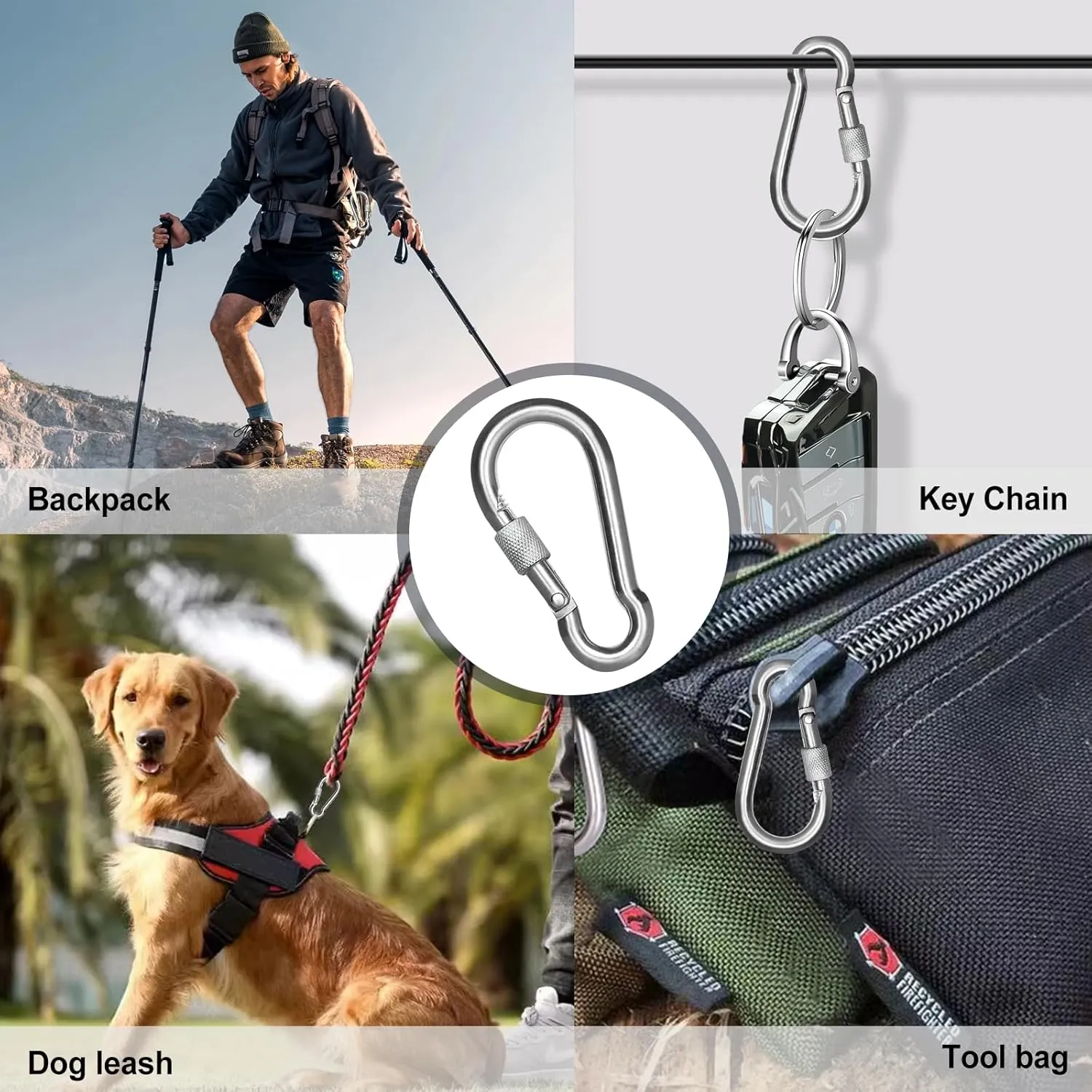 KINLINK 25 Pack Screw Locking Carabiner, 2.36 inch Heavy Duty Carabiner Clips, 304 Stainless Steel Small Caribeener Clips, Caribiniers for Outdoor Camping, Swing, Hammock, Hiking, Quick Link